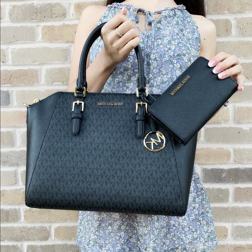 Gaby’sBags-Michael Kors Black Satchel Wallet SET - Picture 2 of 7